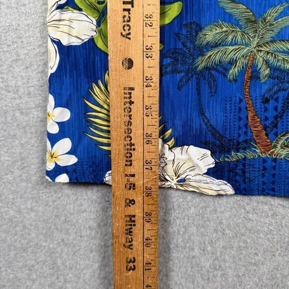 Bishop St Apparel Womens Large Hawaiian Print Mini Dress Blue Green Palm Trees - Picture 2 of 6